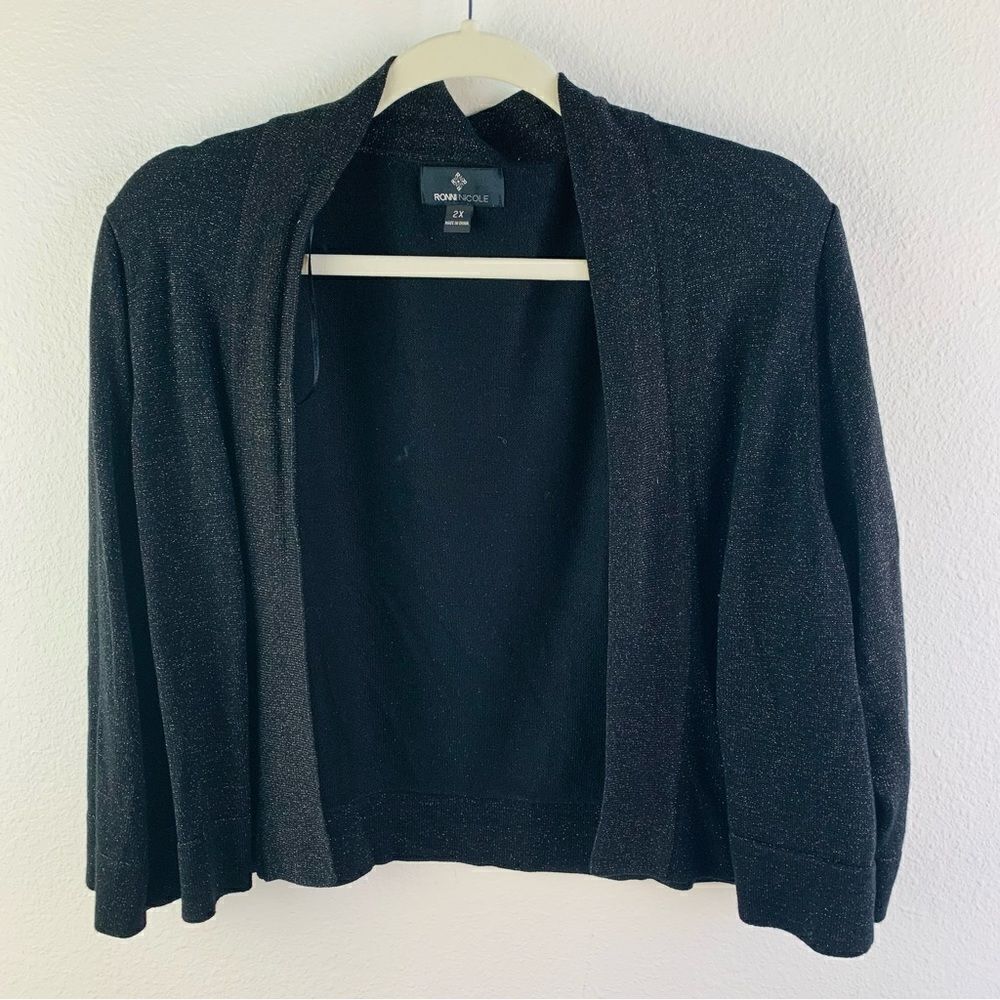 Ronni Nicole Black Silver Cropped‎ Open Cardigan